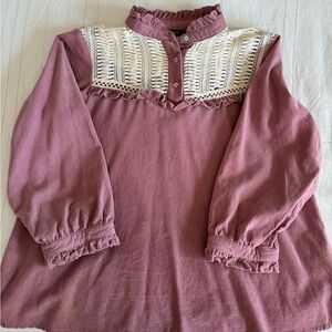 Zara Mauve and Cream Blouse with Ruffle Collar